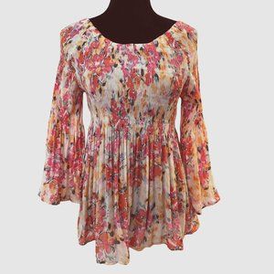 Spense Pink Soft Petals Peach Scoop Neck Top 3/4 Bell Sleeves XL